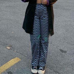 Ragged Priest 26 Wave Print Pattern Blue Squiggle Mom Jean Fit Denim 90’s Jeans